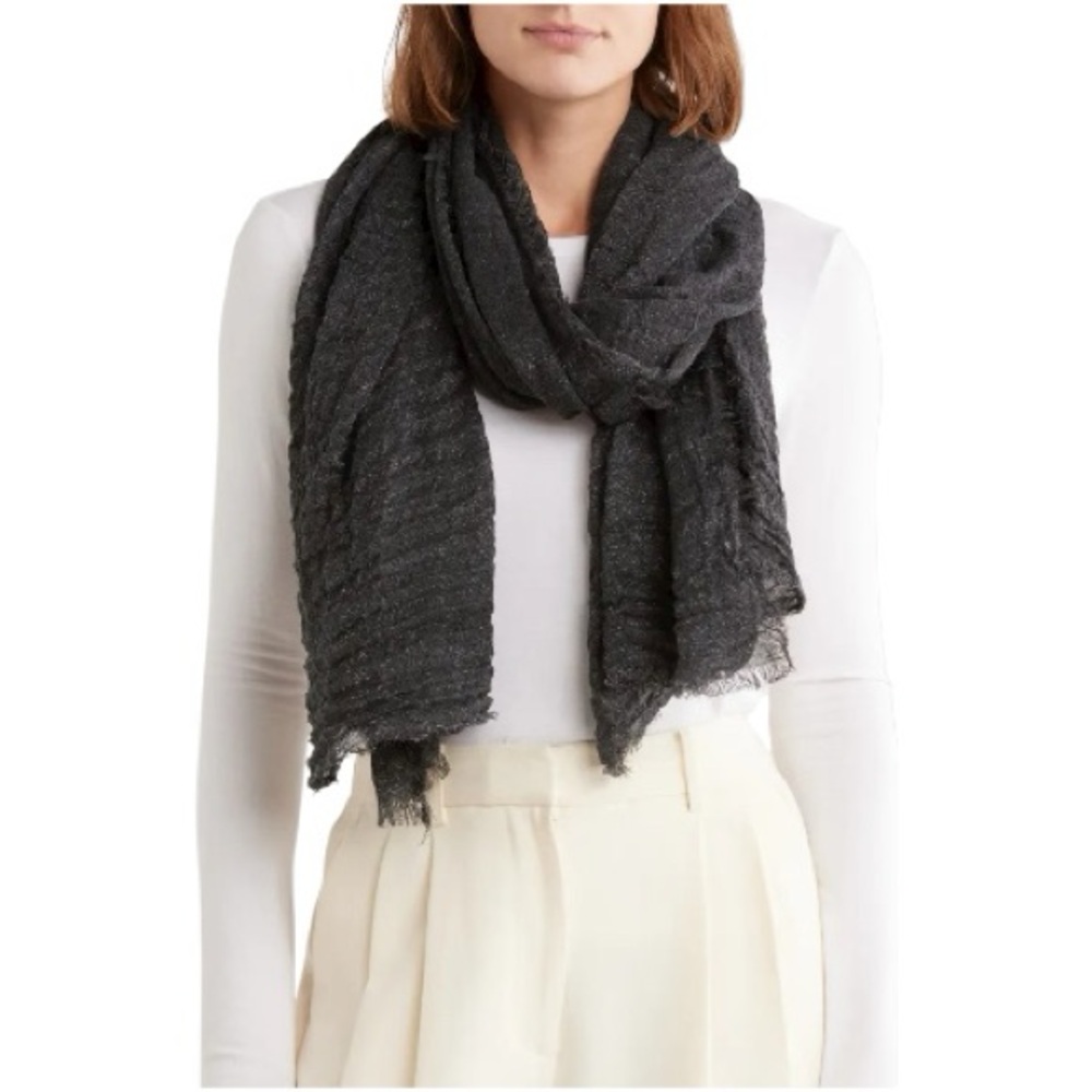 BCBGeneration Black Metallic Shimmer Shawl Wrap Scarf Oversized Evening - Picture 2 of 10